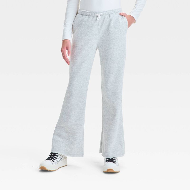 slide 1 of 3, Girls' Fleece Flare Sweatpants - art class™ Heather Gray XL: Midweight Elastic Waistband, 1 ct