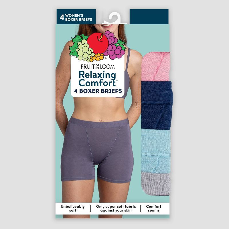 slide 5 of 5, Fruit of the Loom Women's 4pk Relaxing Comfort Boxers - 9: Modal Blend, High Rise, Tagless, Stretch Fabric, 4 ct