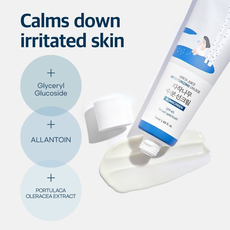 slide 5 of 9, Round Lab Birch Juice Moisturizing UV Lock Korean Sunscreen with No White Cast, Moisturizing, Reef Safe, UVA & UVB Protection - SPF 45 - 50ml, 45 x 50 ml