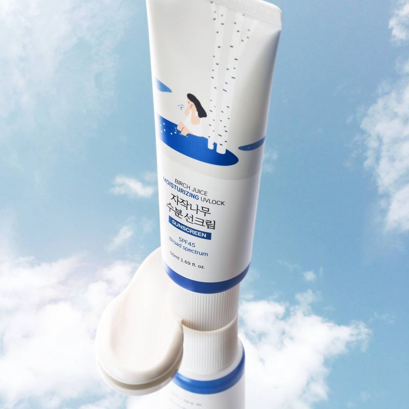 slide 8 of 9, Round Lab Birch Juice Moisturizing UV Lock Korean Sunscreen with No White Cast, Moisturizing, Reef Safe, UVA & UVB Protection - SPF 45 - 50ml, 45 x 50 ml