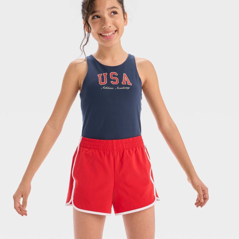 slide 3 of 3, Girls' Woven Piped Shorts - All In Motion™ Red XL, 1 ct