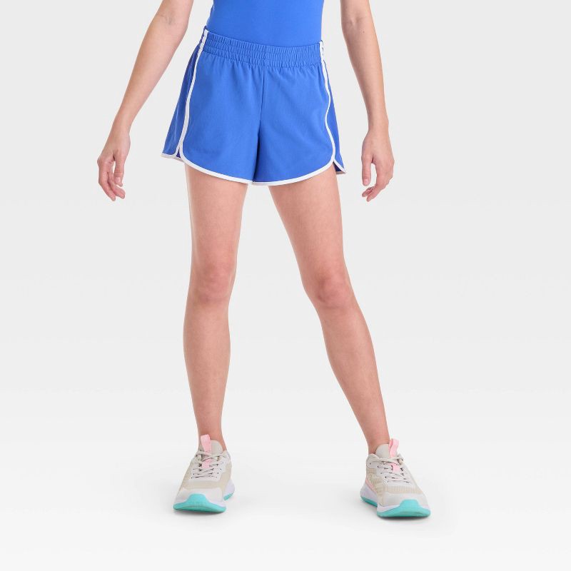 slide 1 of 3, Girls' Woven Piped Shorts - All In Motion™ Royal Blue XL, 1 ct