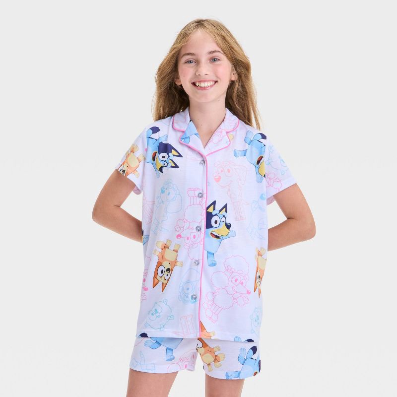 slide 3 of 4, Girls' Bluey Pajama Set - White S, 1 ct