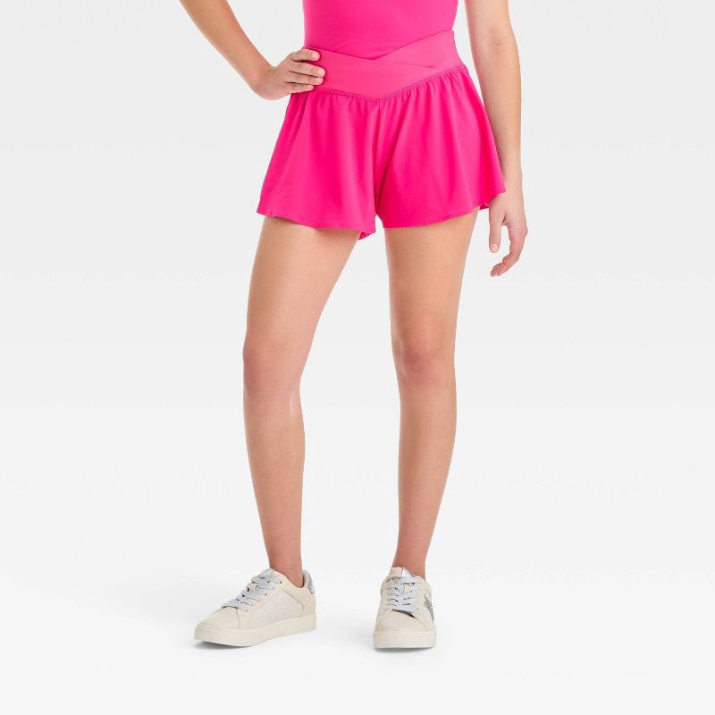 slide 1 of 3, Girls' Crossover Waistband Shorts - All In Motion™ Berry Pink M, 1 ct