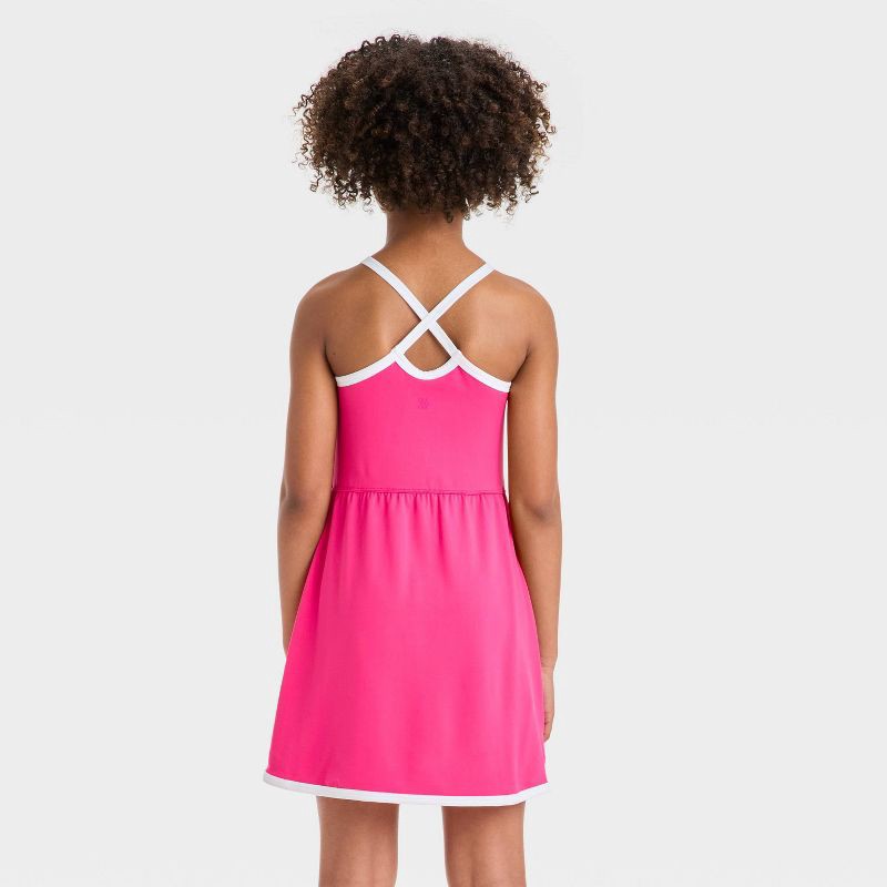 slide 2 of 3, Girls' Knit Contrast Trim Dress - All In Motion™ Berry Pink XL, 1 ct