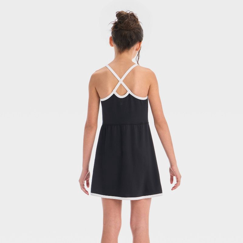 slide 2 of 3, Girls' Knit Contrast Trim Dress - All In Motion™ Black XS, 1 ct