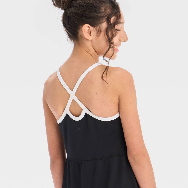 slide 3 of 3, Girls' Knit Contrast Trim Dress - All In Motion™ Black XS, 1 ct