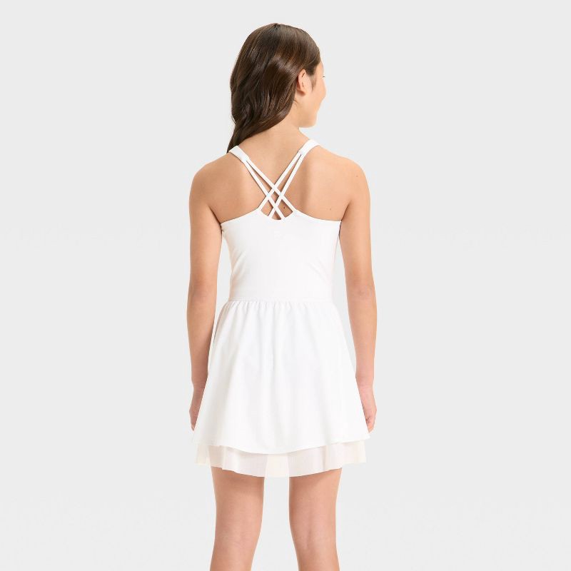 slide 2 of 3, Girls' Knit Double Layer Dress - All In Motion™ White S, 1 ct