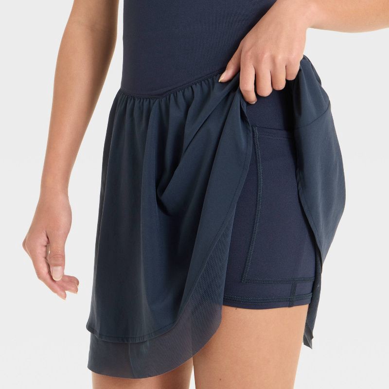 slide 3 of 3, Girls' Knit Double Layer Dress - All In Motion™ Navy Blue XS, 1 ct