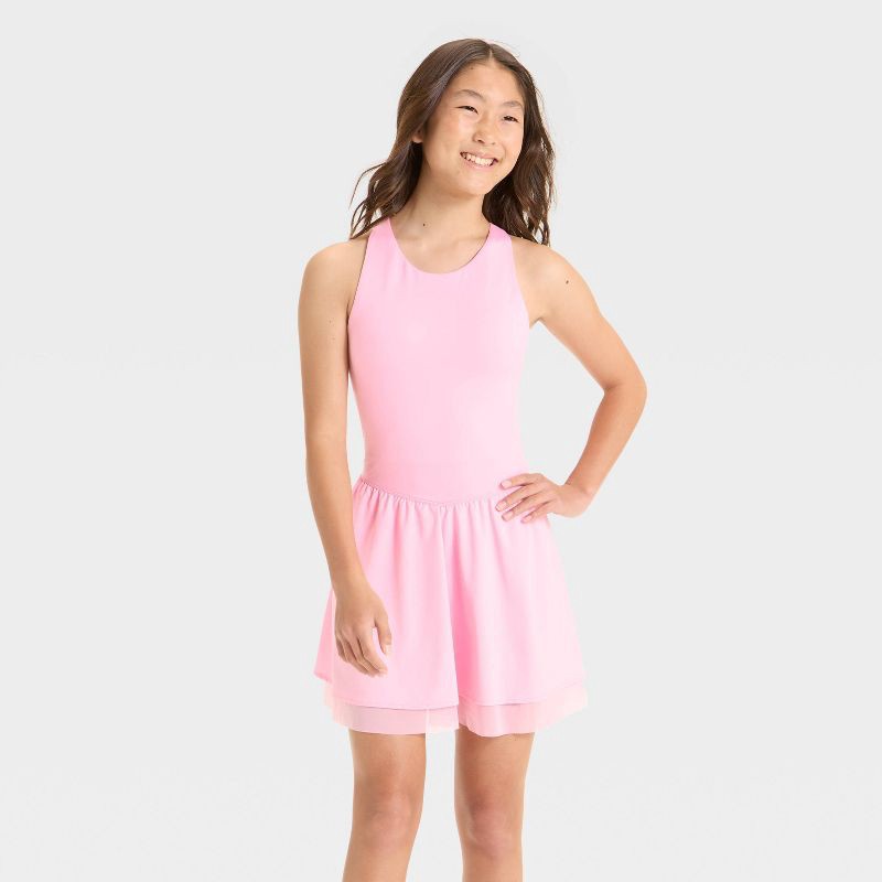 slide 1 of 3, Girls' Knit Double Layer Dress - All In Motion™ Pink L, 1 ct
