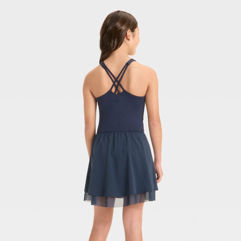 slide 3 of 3, Girls' Knit Double Layer Dress - All In Motion™ Navy Blue S, 1 ct