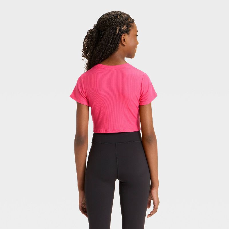 slide 3 of 3, Girls' Soft Ribbed T-Shirt - All In Motion™ Berry Pink XS, 1 ct