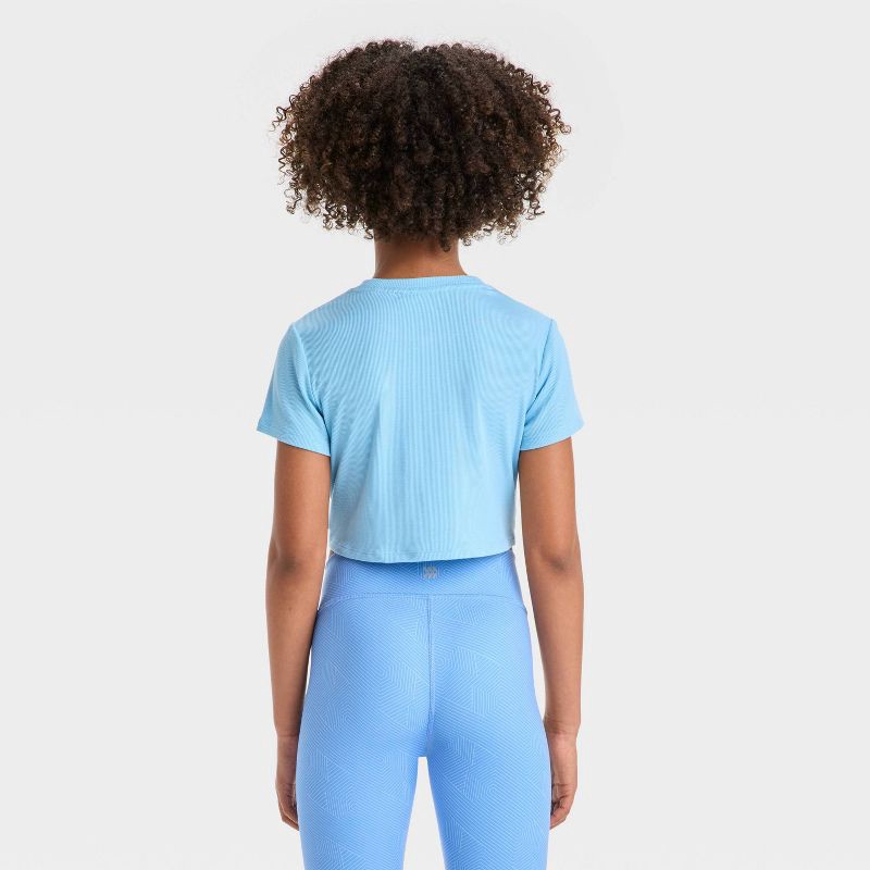 slide 2 of 3, Girls' Soft Ribbed T-Shirt - All In Motion™ Light Blue M, 1 ct