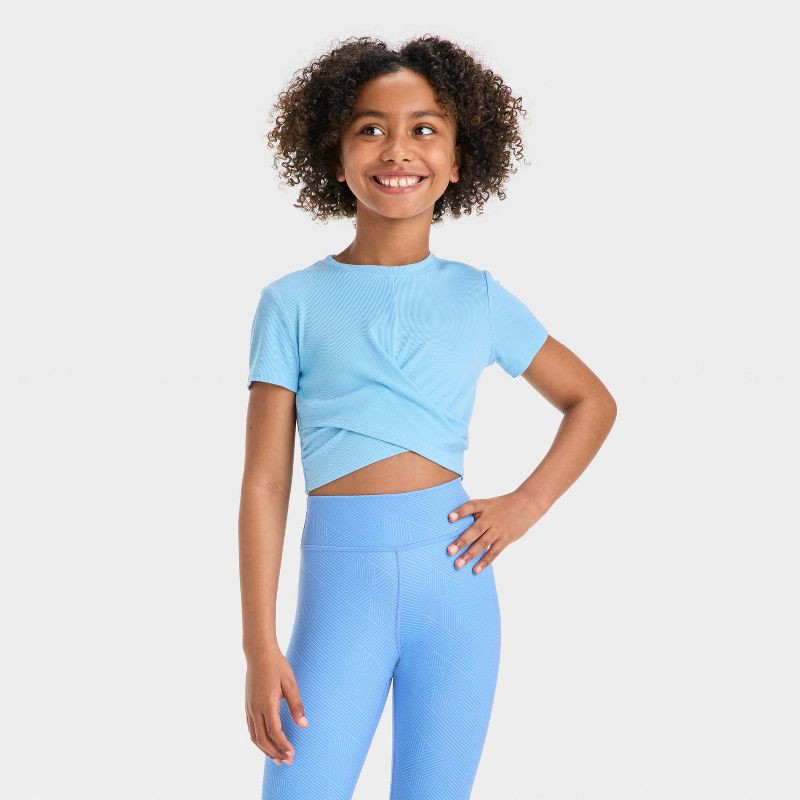 slide 1 of 3, Girls' Soft Ribbed T-Shirt - All In Motion™ Light Blue M, 1 ct