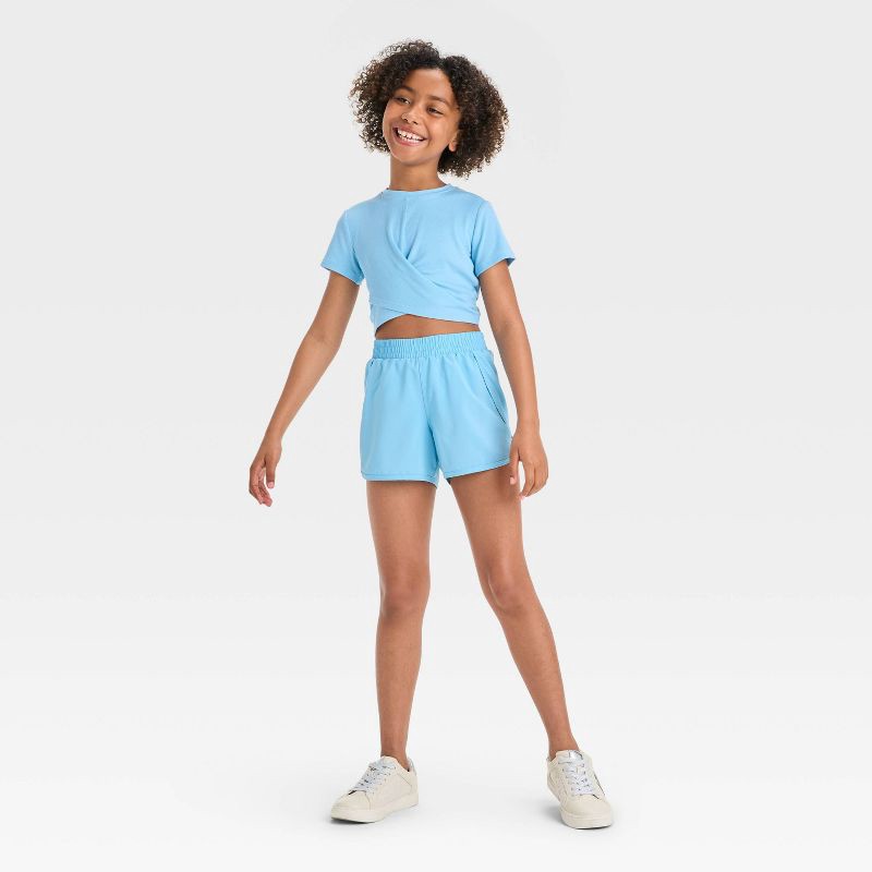 slide 3 of 3, Girls' Run Shorts - All In Motion™ Light Blue XS, 1 ct