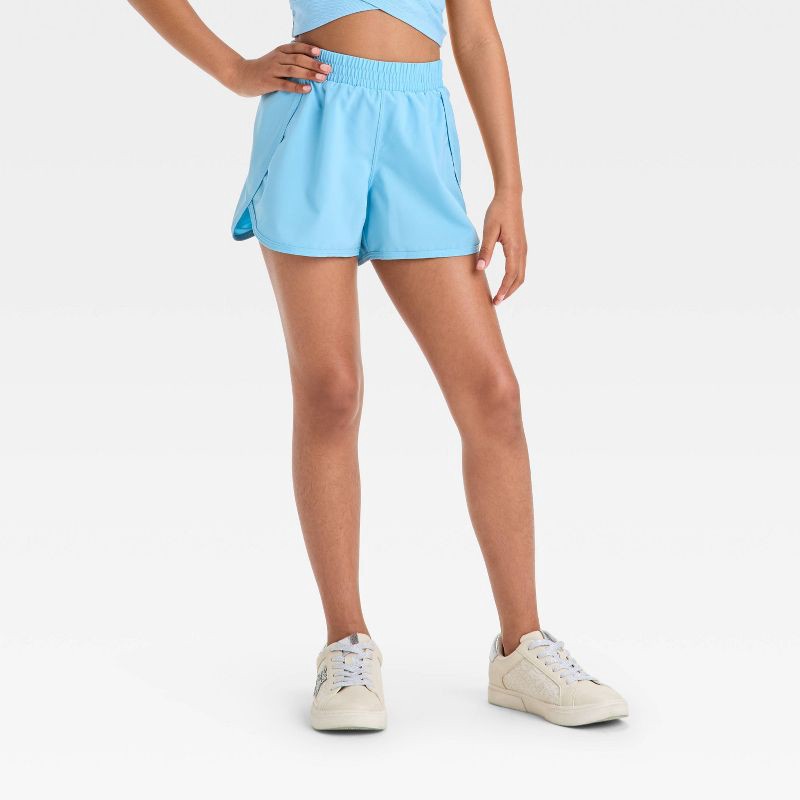 slide 1 of 3, Girls' Run Shorts - All In Motion™ Light Blue XS, 1 ct