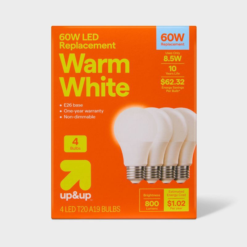 slide 1 of 5, 4pk 60W Plastic T20 Lightbulb Warm White - up&up™, 4 ct