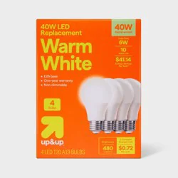 4pk 40W Plastic T20 Lightbulb Warm White - up&up™