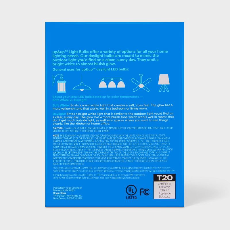 slide 3 of 5, 4pk 40W Plastic T20 Lightbulb Cool White - up&up™, 4 ct
