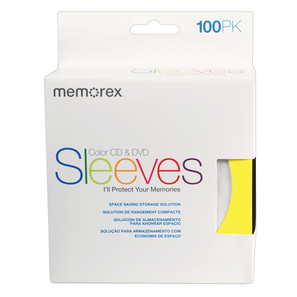 slide 1 of 1, Memorex Cd/Dvd Sleeves, Multicolor, Pack Of 100, 100 ct