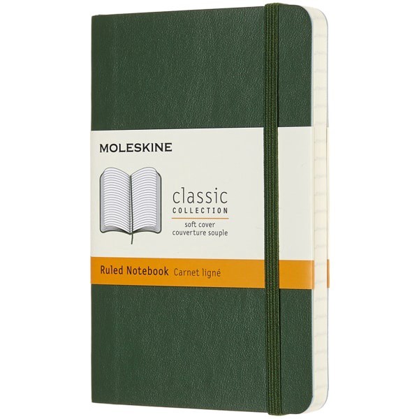 slide 1 of 5, Moleskine Classic Soft Cover Notebook, 3-1/2" X 5-1/2", Ruled, 192 Pages (96 Sheets), Myrtle Green, 96 ct