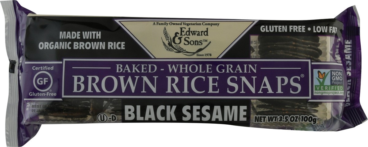 slide 1 of 1, Edward & Sons Black Sesame Brown Rice Snaps 3.5 oz, 3.5 oz