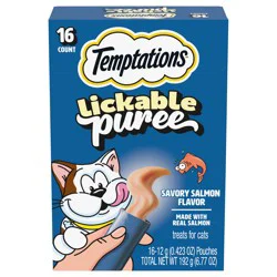 Temptations Lickable Puree Savory Salmon Flavor Treats for Cats 16 - 0.423 oz Pouches