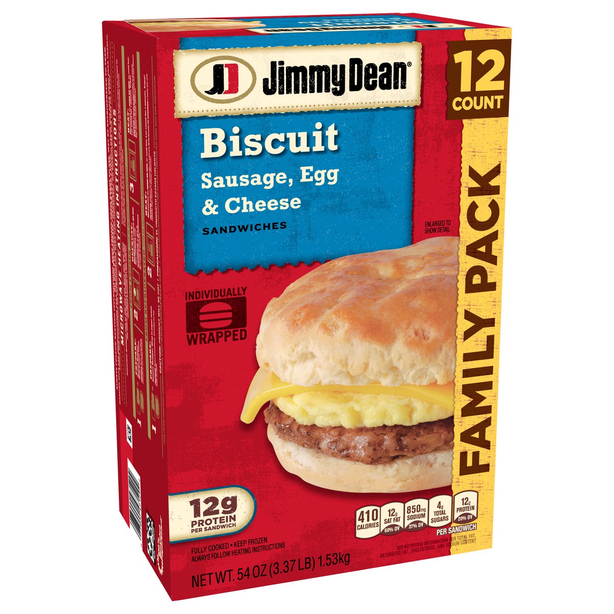 slide 9 of 9, Jimmy Dean Biscuit Breakfast Sandwiches with Sausage, Egg, and Cheese, Frozen, 12 Count, 1.53 kg