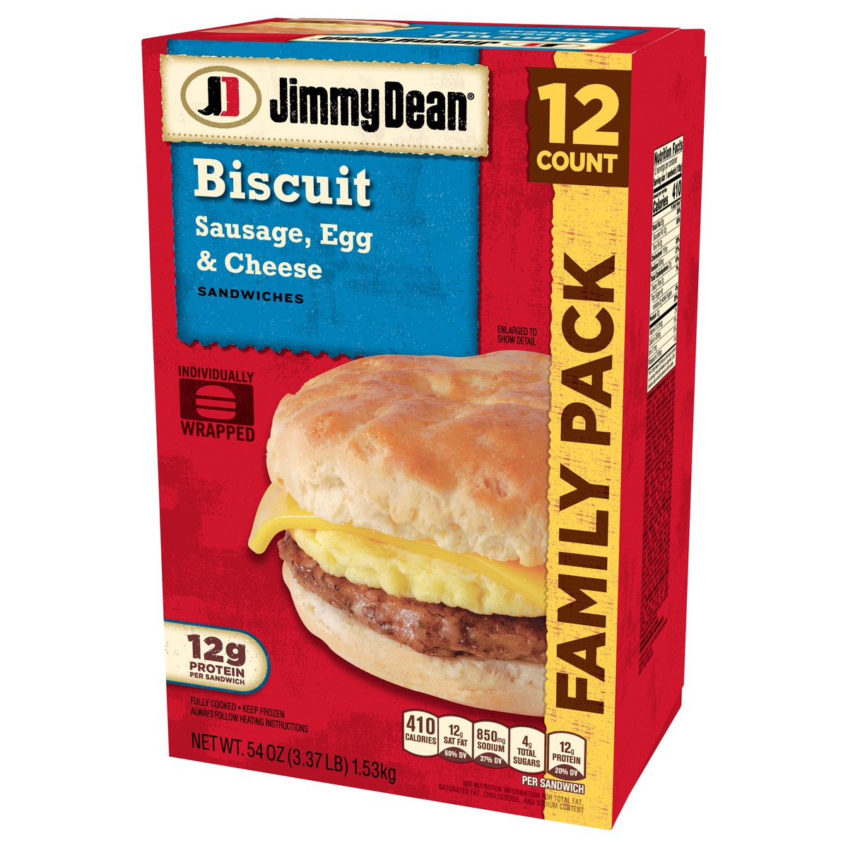 slide 8 of 9, Jimmy Dean Biscuit Breakfast Sandwiches with Sausage, Egg, and Cheese, Frozen, 12 Count, 1.53 kg