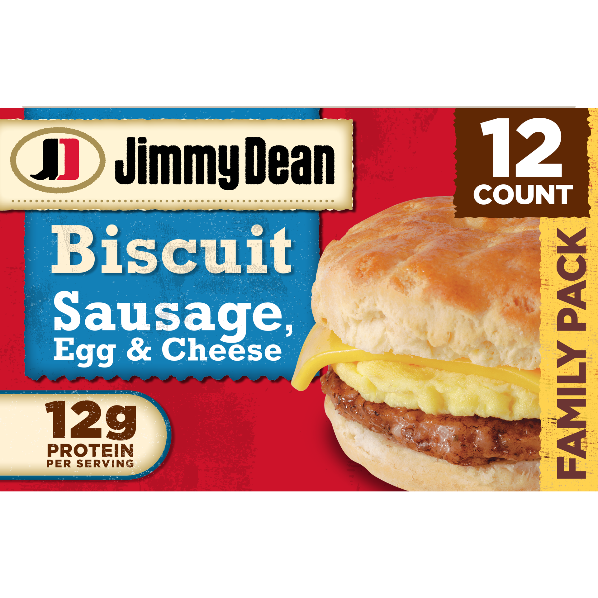 slide 1 of 9, Jimmy Dean Biscuit Breakfast Sandwiches with Sausage, Egg, and Cheese, Frozen, 12 Count, 1.53 kg