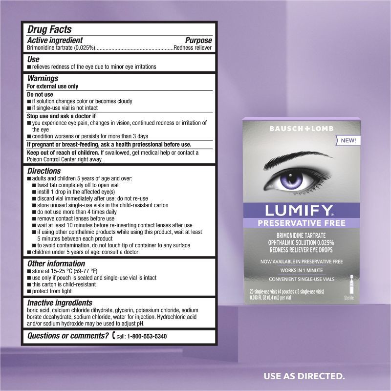 slide 7 of 7, Lumify Eye Drops for Redness Relief - Preservative Free - 8ml/20ct, 8 ml, 20 ct