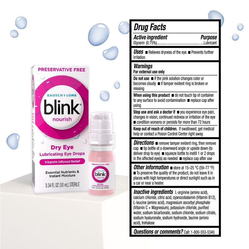 slide 7 of 7, Blink Nourish Hydrating and Lubricating Eye Drops for Dry Eyes - Preservative Free - 0.33 fl oz, 0.33 fl oz