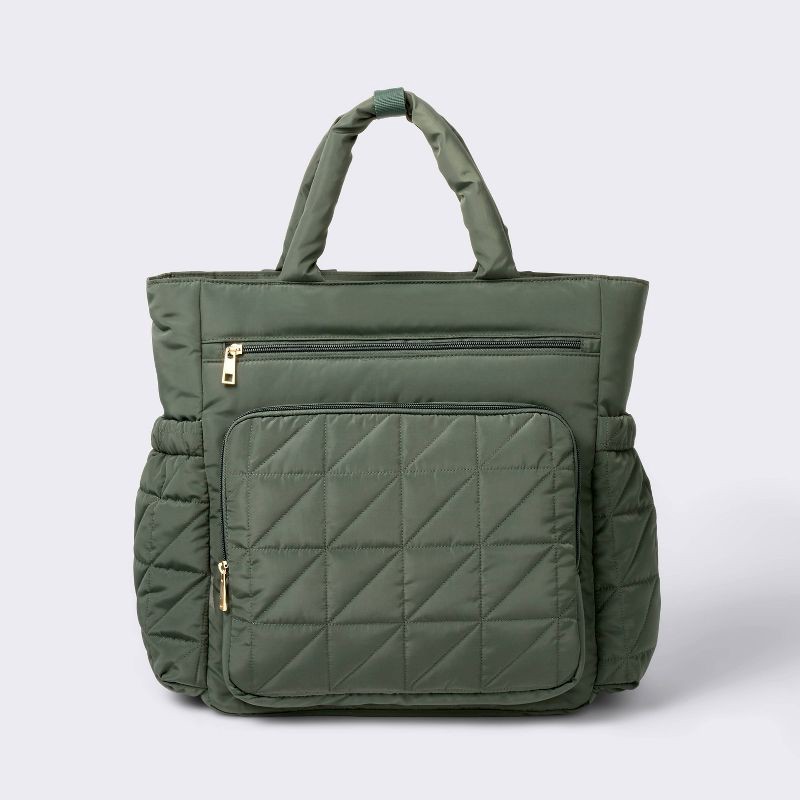 slide 1 of 4, Quilted Diaper Backpack Tote - Green - Cloud Island™, 1 ct