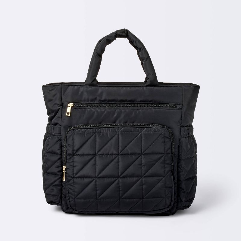 slide 1 of 4, Quilted Diaper Backpack Tote - Black - Cloud Island™, 1 ct