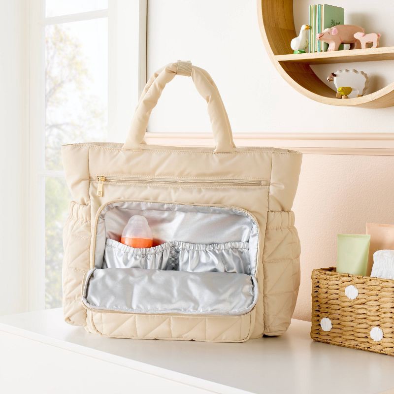 slide 2 of 4, Quilted Diaper Backpack Tote - Light Tan - Cloud Island™, 1 ct