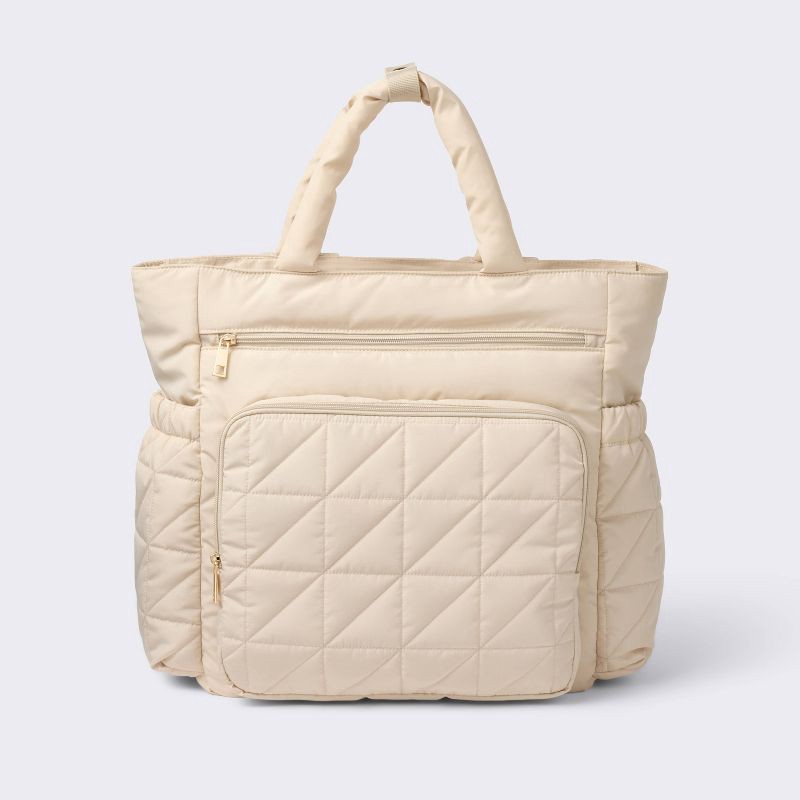 slide 1 of 4, Quilted Diaper Backpack Tote - Light Tan - Cloud Island™, 1 ct