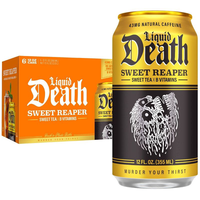 slide 1 of 6, Liquid Death Sweet Reaper Tea - 6pk/12 fl oz Cans, 6 ct; 12 fl oz