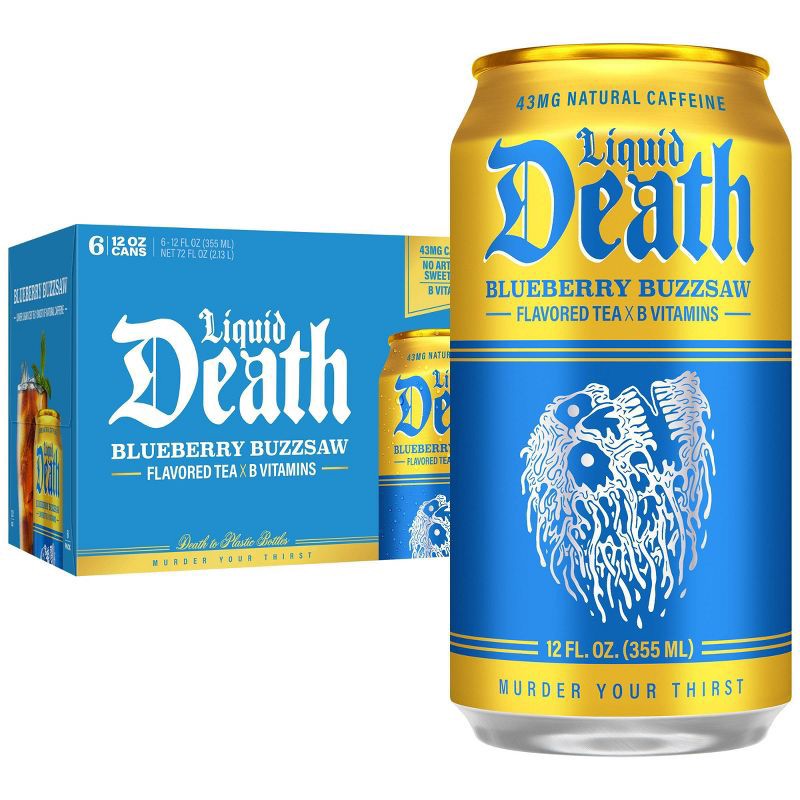 slide 1 of 6, Liquid Death Blueberry Buzzsaw Tea - 6pk/12 fl oz Cans, 6 ct; 12 fl oz
