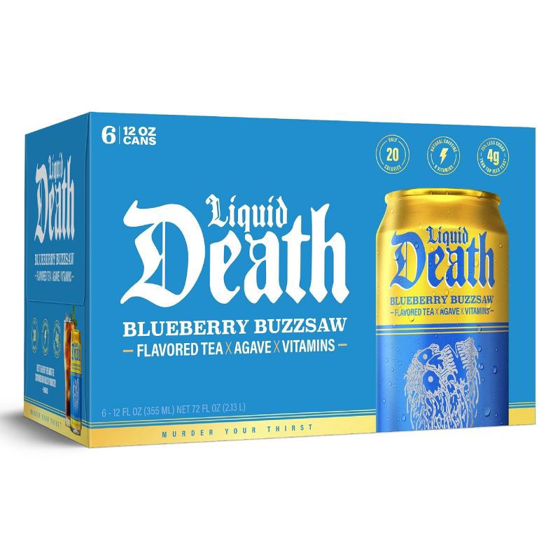 slide 3 of 7, Liquid Death Blueberry Buzzsaw Tea - 6pk/12 fl oz Cans, 6 ct; 12 fl oz