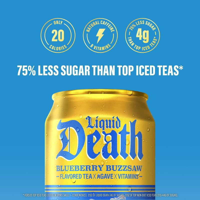slide 6 of 7, Liquid Death Blueberry Buzzsaw Tea - 6pk/12 fl oz Cans, 6 ct; 12 fl oz
