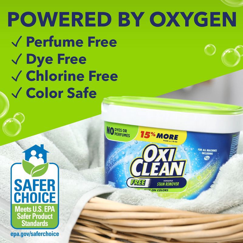slide 5 of 10, OxiClean Versatile Stain Remover Free Powder - 3lbs, 3 lb