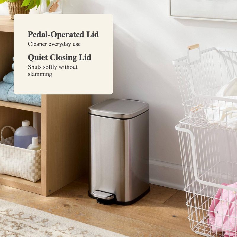 slide 4 of 4, 12L Soft Square Stainless Step Trash Can Silver - Brightroom™, 12 liter