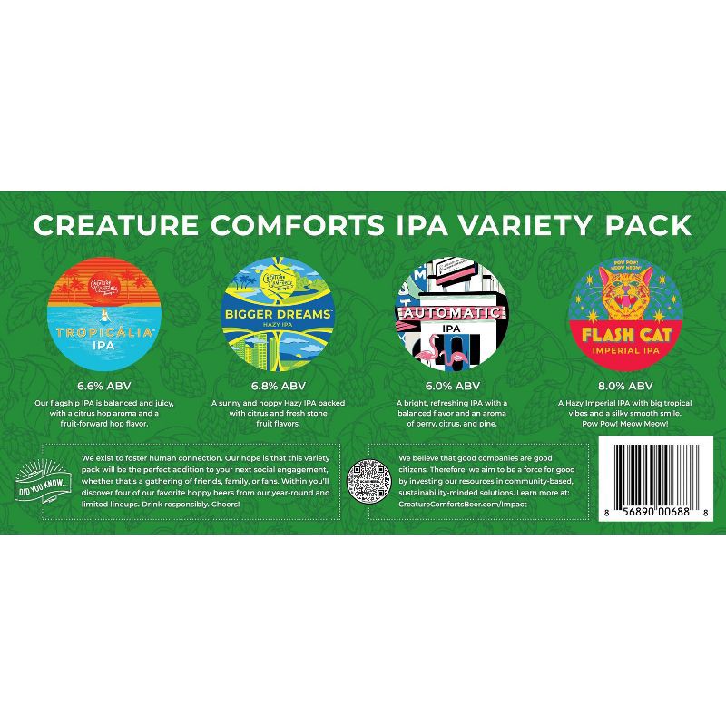 slide 5 of 5, Creature Comforts Brewing Co. Creature Comforts IPA Variety Beer - 12pk/12 fl oz Cans, 12 ct; 12 fl oz