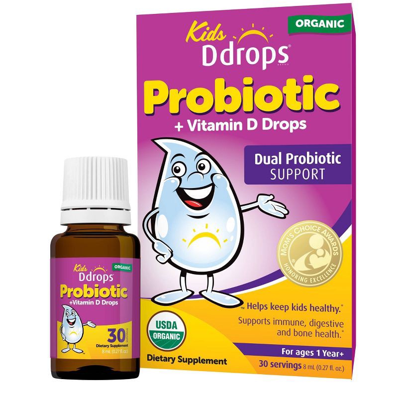 slide 1 of 8, Ddrops Kids' Probiotic Drops Vitamin D 600 IU for Digestive and Immune Health - 0.27 fl oz/30 Servings, 0.27 fl oz, 30 servings