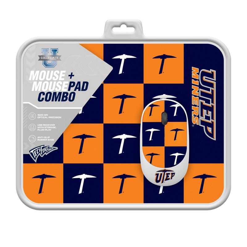 slide 3 of 3, NCAA UTEP Miners Mouse and Mousepad Set: USB-A, Radio Frequency, Home Use, 1 ct