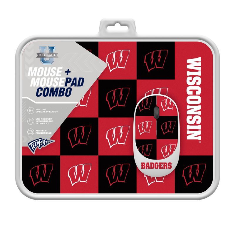 slide 3 of 3, NCAA Wisconsin Badgers Mouse and Mousepad Set: USB-A Wireless Radio Frequency, 1 ct