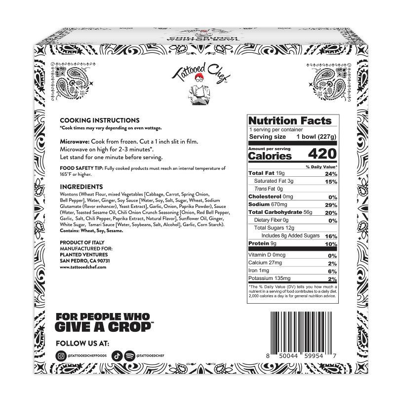 slide 2 of 5, Tattooed Chef Vegan Frozen Chili Crunch Wonton Bowl - 8oz, 8 oz