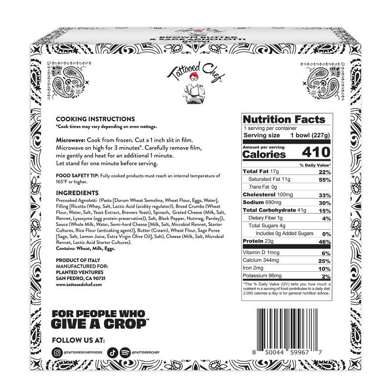 slide 2 of 5, Tattooed Chef Frozen Brown Butter & Sage Agnolotti Bowl - 8oz, 8 oz