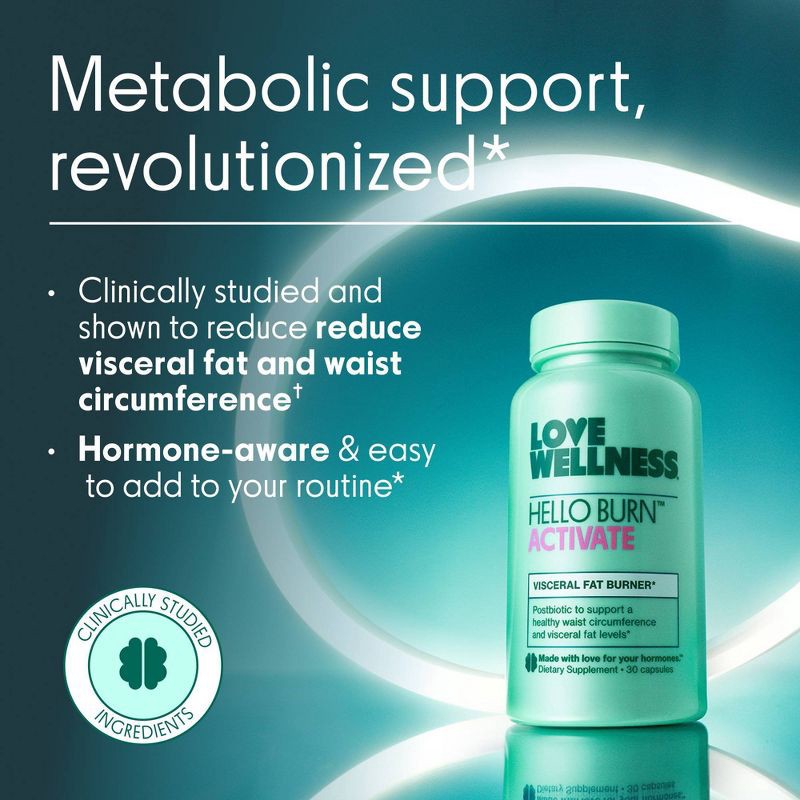 slide 2 of 8, Love Wellness Hello Burn Activate Visceral Fat Burner Vegan Dietary Supplements - 30ct, 30 ct