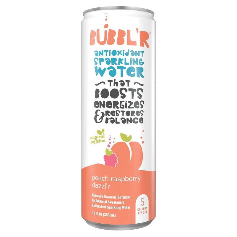 slide 2 of 5, BUBBL'R Peach Raspberry Dazzl'r Antioxidant Sparkling Water - 6pk/12 fl oz Cans, 6 ct; 12 fl oz